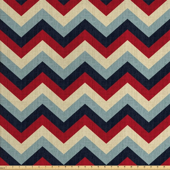 Ambesonne Chevron Fabric by the Yard Upholstery, Retro Abstract Stripes, 2 Yards, Pale Blue Navy Blue