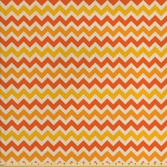 Ambesonne Orange Fabric by the Yard Upholstery, Wavy Geometrical Vintage, 10 Yards, Orange Yellow Cream