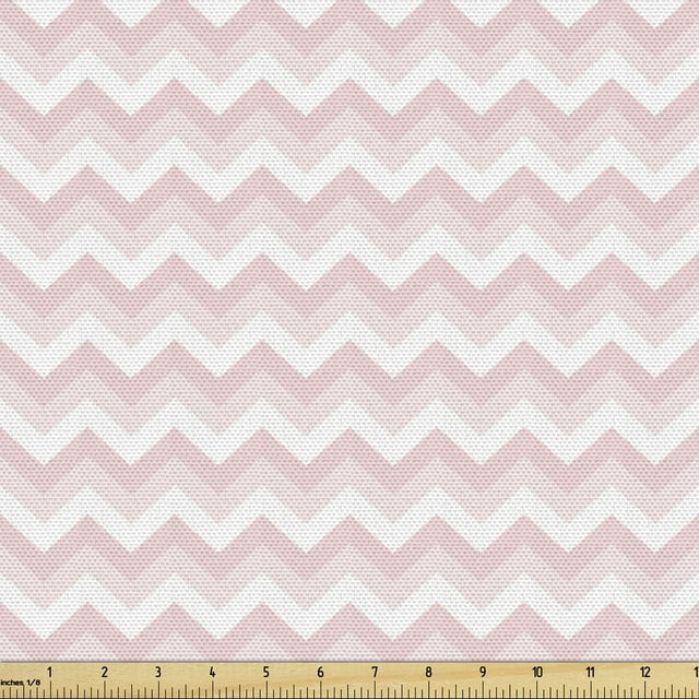 Ambesonne Pink Fabric by the Yard Upholstery, Zigzag Chevron Grunge, 5 Yards, Rose Pale Pink White