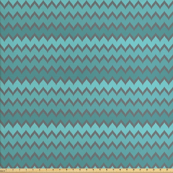 Ambesonne Chevron Fabric by the Yard Upholstery, Zigzags in Shades of Blue, 10 Yards, Pale Blue Turquoise Teal