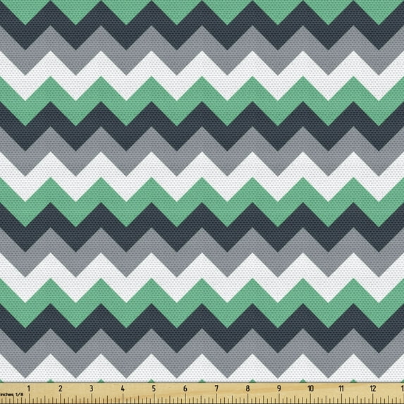 Ambesonne Chevron Fabric by the Yard Upholstery, Symmetric Arrows Stripe, 1 Yard, Jade Green Grey White