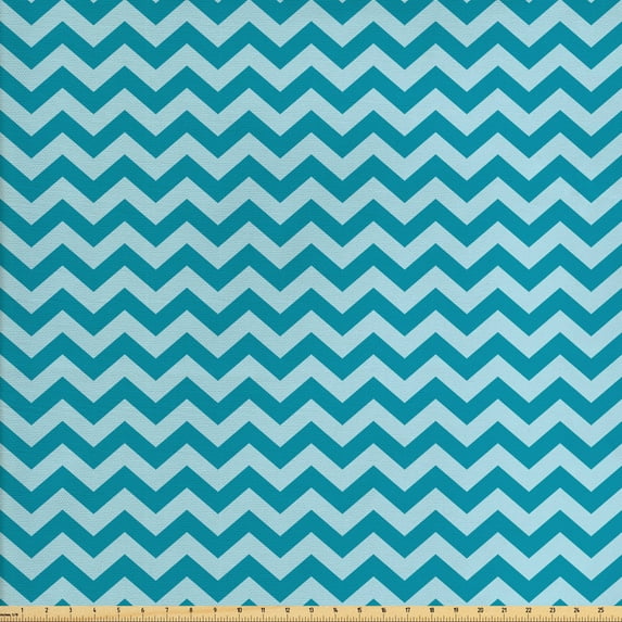 Chevron Fabric by the Yard, Zigzags in Sea Colors Ocean Waves Nautical Theme Sailboat Design Sea Breeze, Decorative Upholstery Fabric for Sofas and Home Accents, Teal Pale Blue by Ambesonne
