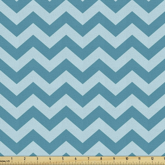 Ambesonne Chevron Fabric by the Yard Upholstery, Sea Colored Zigzags, 1 Yard, Teal Pale Blue
