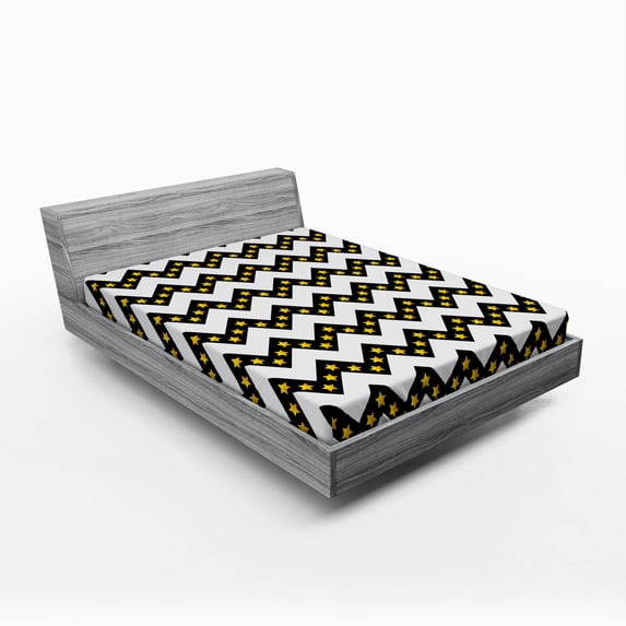 Ambesonne Chevron Fitted Sheet, Parallel Striped Lines, Queen Size, White Yellow