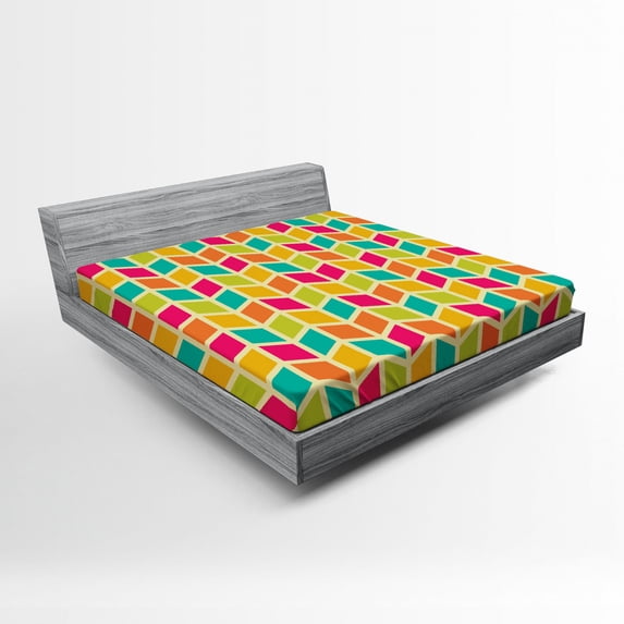 Ambesonne Colorful Fitted Sheet, Chevron Hipster Style, Queen Size, Multicolor