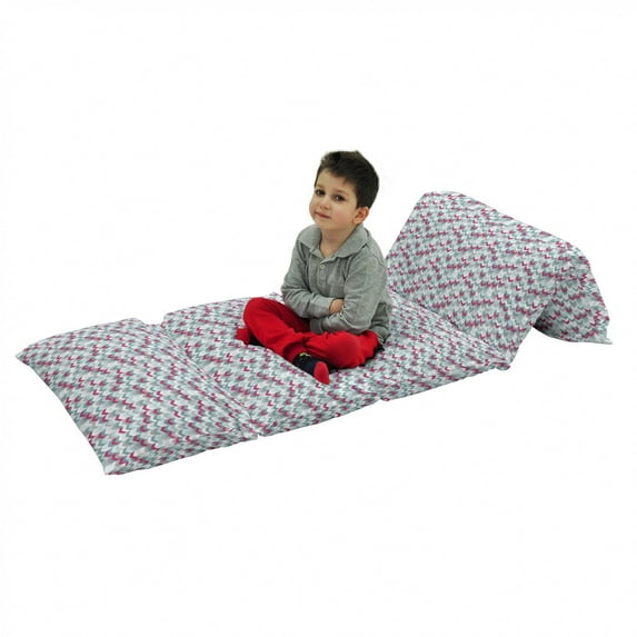 Chevron Floor Pillow Lounger Cover, Symmetric Stripes in Gradient Tone Arrows Classic Vintage Graphic, Nap Mat Printed Fabric Case for 5 Pillows, 88" x 27", Turquoise Pale Grey, by Ambesonne