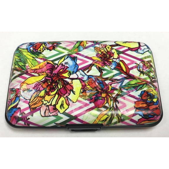 Chevron Floral Flowers RFID Secure Theft Protection Credit Card Armored Wallet