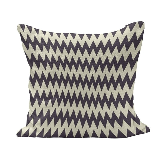 Chevron Fluffy Throw Pillow Cushion Cover, Horizontal Narrow Sharp Edged Zig Zags Classical Simplistic with Retro Effects, Decorative Square Pillow Case, 16" x 16", Dark Blue Cream, by Ambesonne