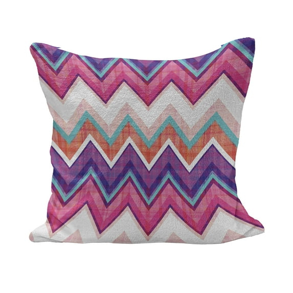 Chevron Fluffy Throw Pillow Cushion Cover, Chevron Motifs with Variable Angles Parallel Lines Groovy Art, Decorative Square Accent Pillow Case, 16" x 16", Multicolor, by Ambesonne