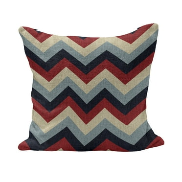 Chevron Fluffy Throw Pillow Cushion Cover, Triangle Abstract Geometrical Detailed Retro Vintage Image, Decorative Square Accent Pillow Case, 18" x 18", Pale Blue Navy Blue, by Ambesonne