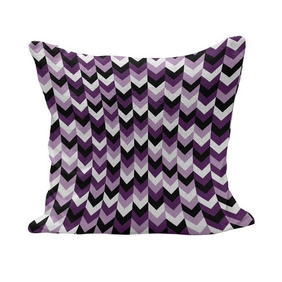 Chevron Fluffy Throw Pillow Cushion Cover, Zig Zag Arrows Geometric Symmetric Pattern Retro Old Design, Decorative Square Accent Pillow Case, 26" x 26", Purple White Black, by Ambesonne