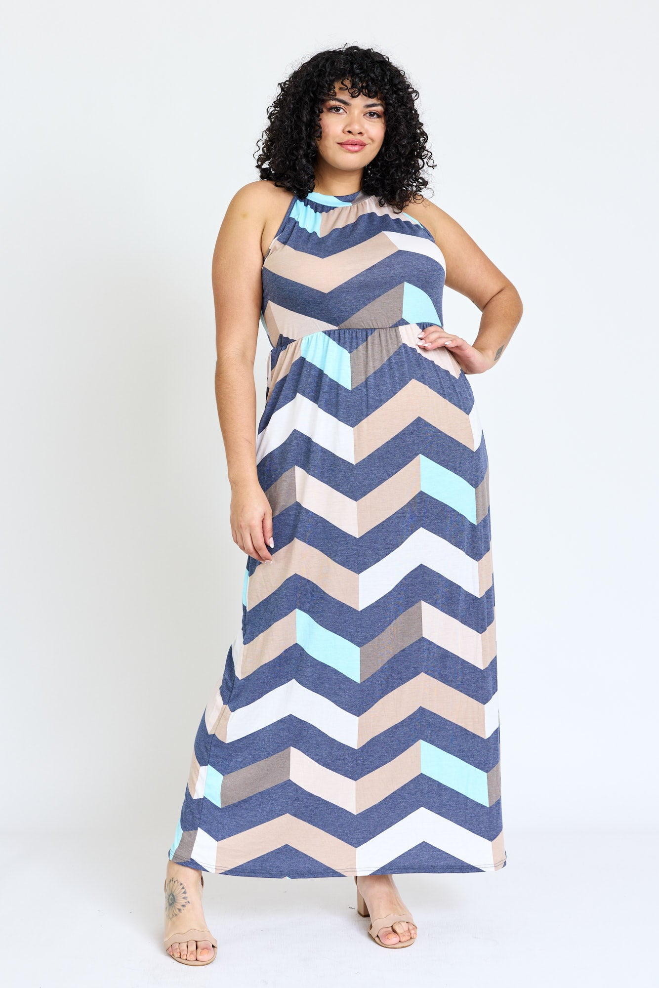Eloges Chevron Halter Neck Maxi Dress | 2 Colors | S-3x, Women's, Size: 3XL