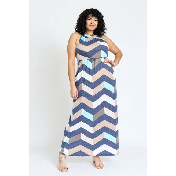 Chevron Halter Neck Maxi Dress | 2 Colors | S-3X