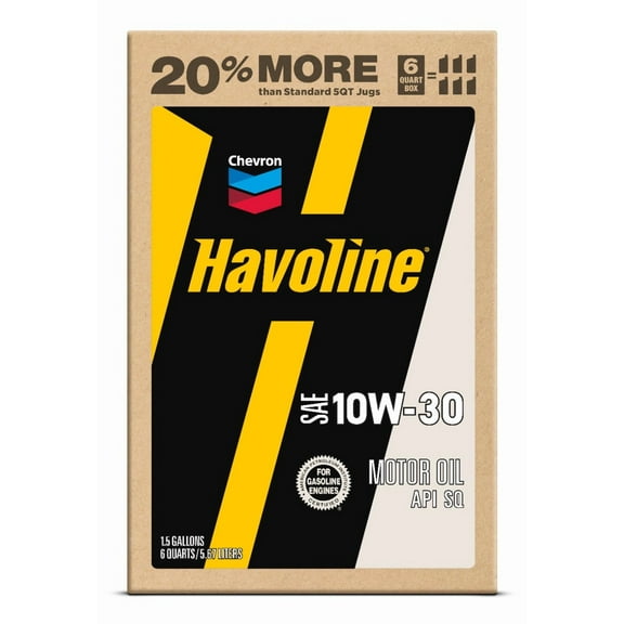 Chevron Havoline Conventional Motor Oil 10W-30, 6 Quart Smart Change Box