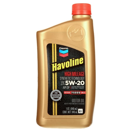 Chevron Havoline High Mileage Synthetic Blend Motor Oil 5W20, 1 Quart bottle