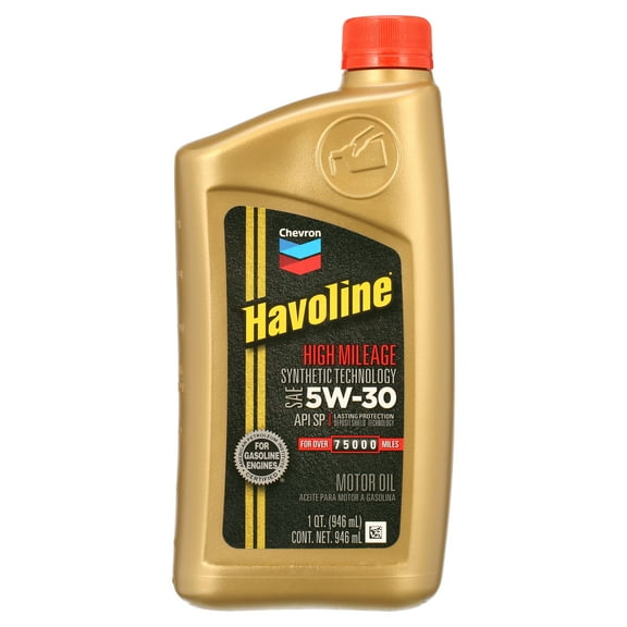 Chevron Havoline High Mileage Synthetic Blend Motor Oil 5W30, 1 Quart bottle