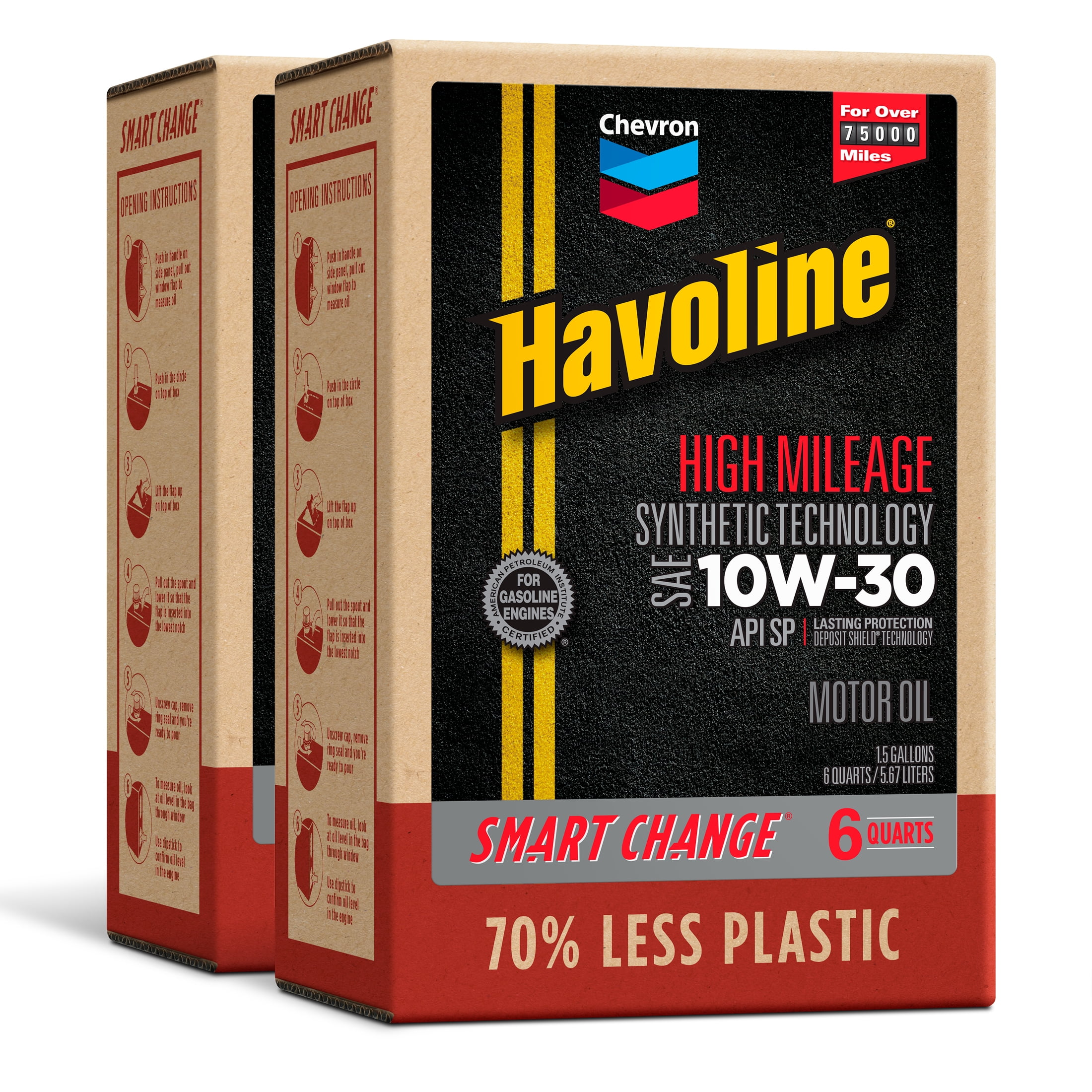 Chevron Havoline High Mileage Synthetic Technology Motor Oil 10W30, 6