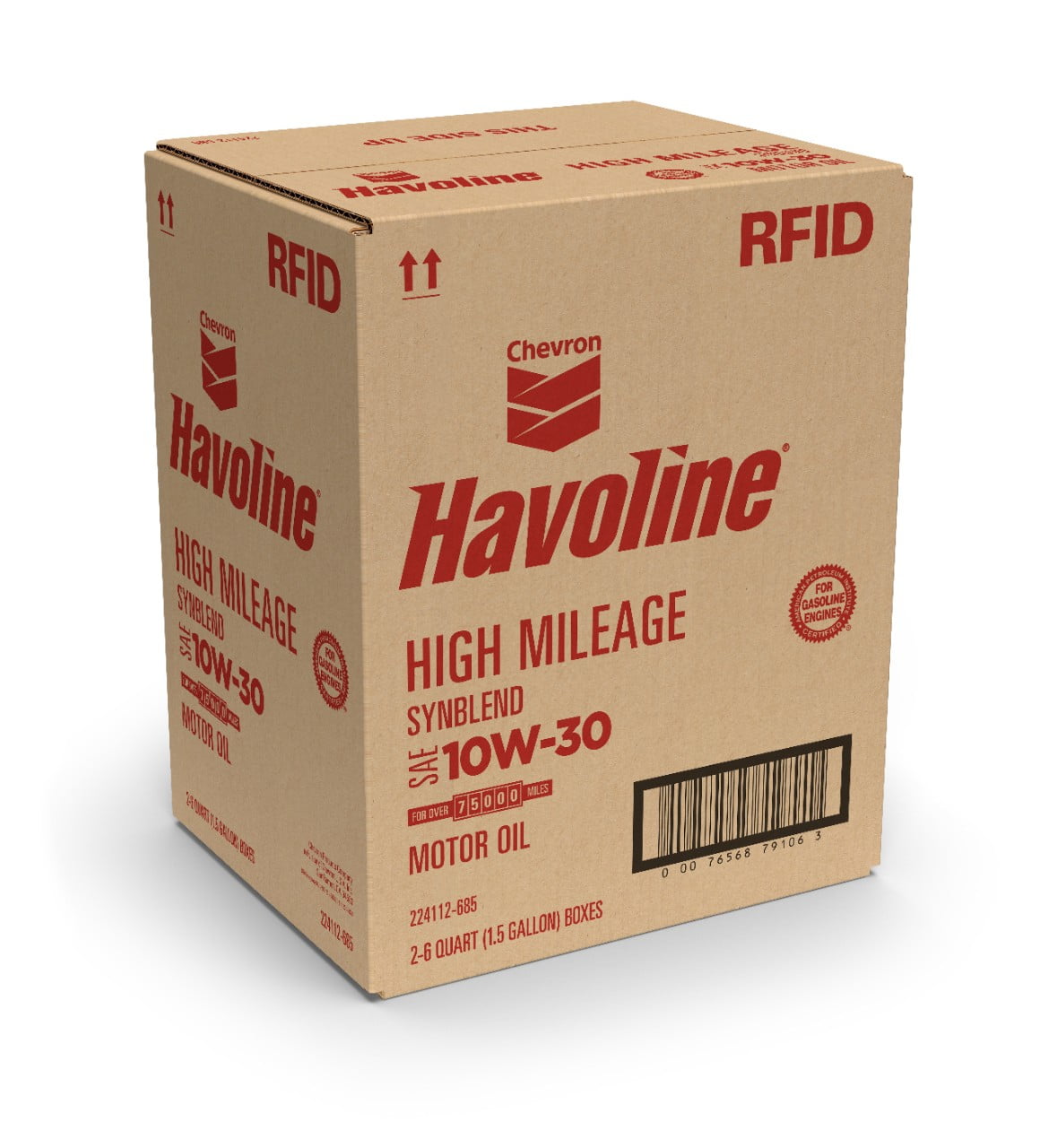 Chevron Havoline High Mileage Synthetic Technology Motor Oil 10W-30, 6 Quart Smart Change Box Case (2-Pack)