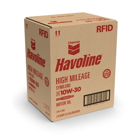 Chevron Havoline High Mileage SynBlend Motor Oil 10W-30, 6 Qt Smart Change Box Case (2-Pack)