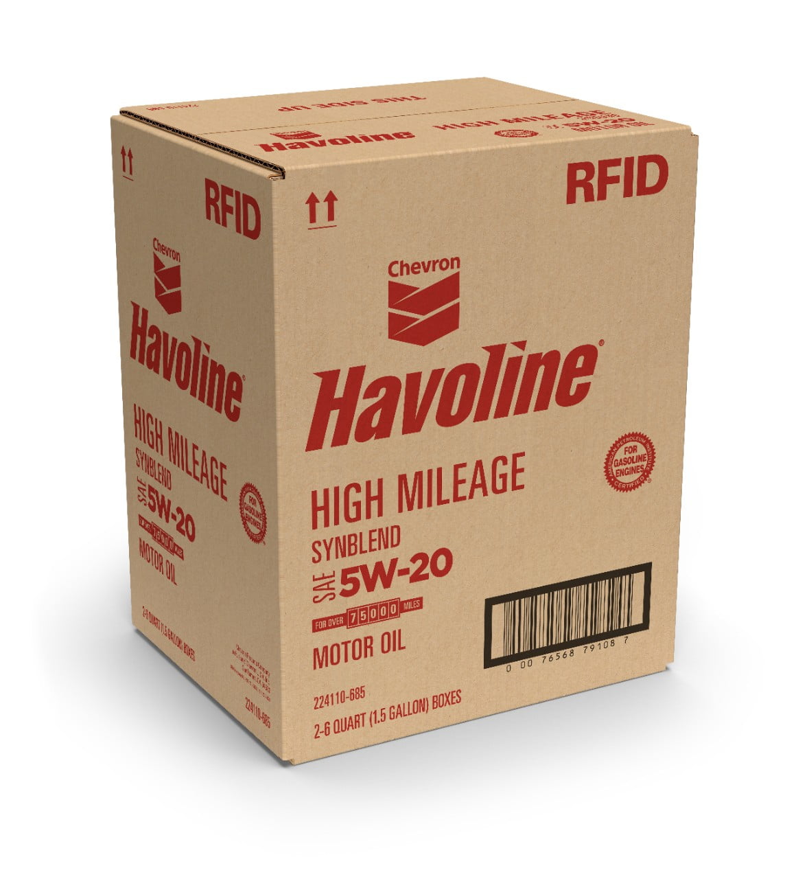 Chevron Havoline High Mileage Synthetic Technology Motor Oil 5W-20, 6 Quart Smart Change Box Case (2-Pack)