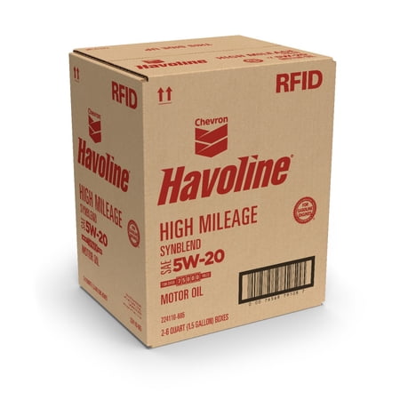 Chevron Havoline High Mileage Synthetic Technology Motor Oil 5W-20, 6 Quart Smart Change Box Case (2-Pack)