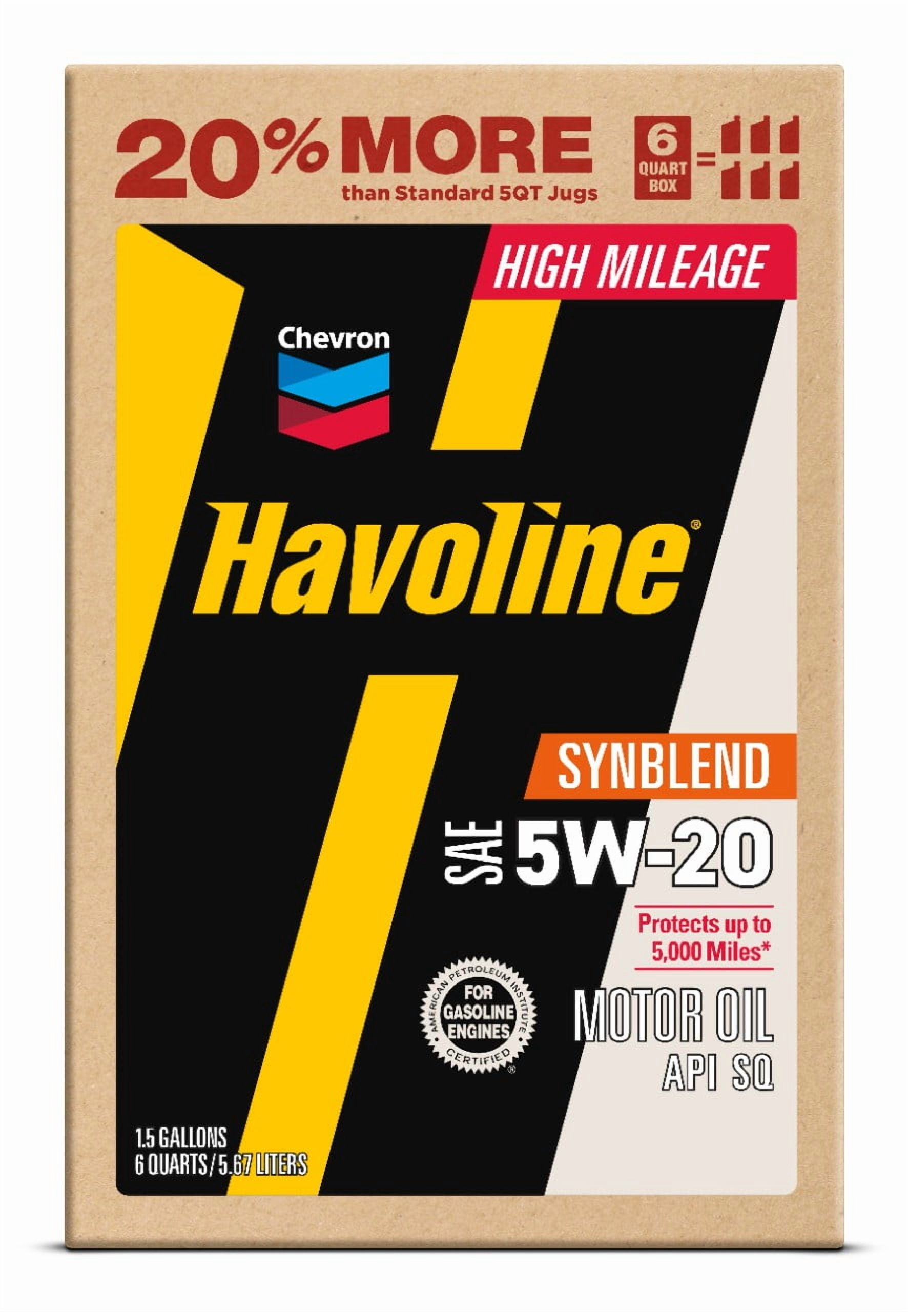Chevron Havoline High Mileage Synthetic Technology Motor Oil 5W-20, 6 Quart Smart Change Box