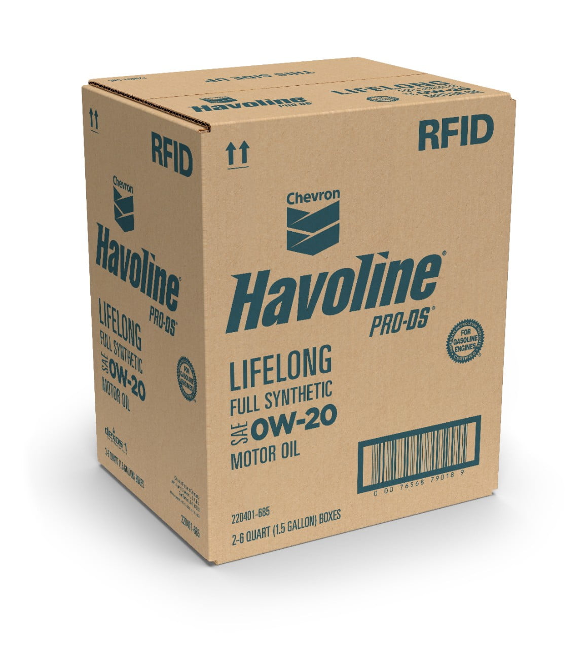 Chevron Havoline Lifelong Full Synthetic Motor Oil 0W-20, 6 Quart Smart Change Box Case (2-Pack)