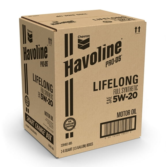 Chevron Havoline Lifelong Synthetic Motor Oil 5W-20, 6 Quart Smart Change Box Case (2-Pack)