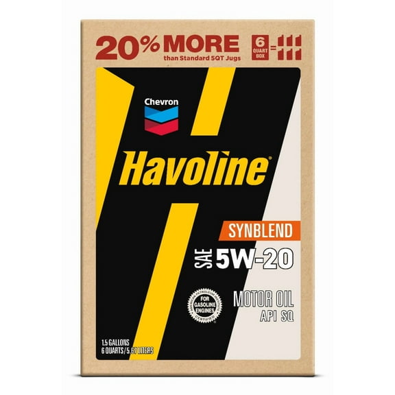Chevron Havoline Synthetic Blend Motor Oil 5W-20, 6 Quart, Smart Change Box