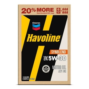 Chevron Havoline Synthetic Blend Motor Oil 5W-30, 6 Quart Smart Change Box, 11lbs 12.75in height, 192fl oz