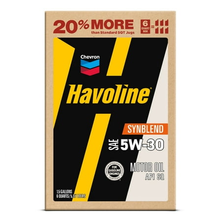 Chevron Havoline Synthetic Blend Motor Oil 5W-30, 6 Quart Smart Change Box, 11lbs 12.75in height, 192fl oz
