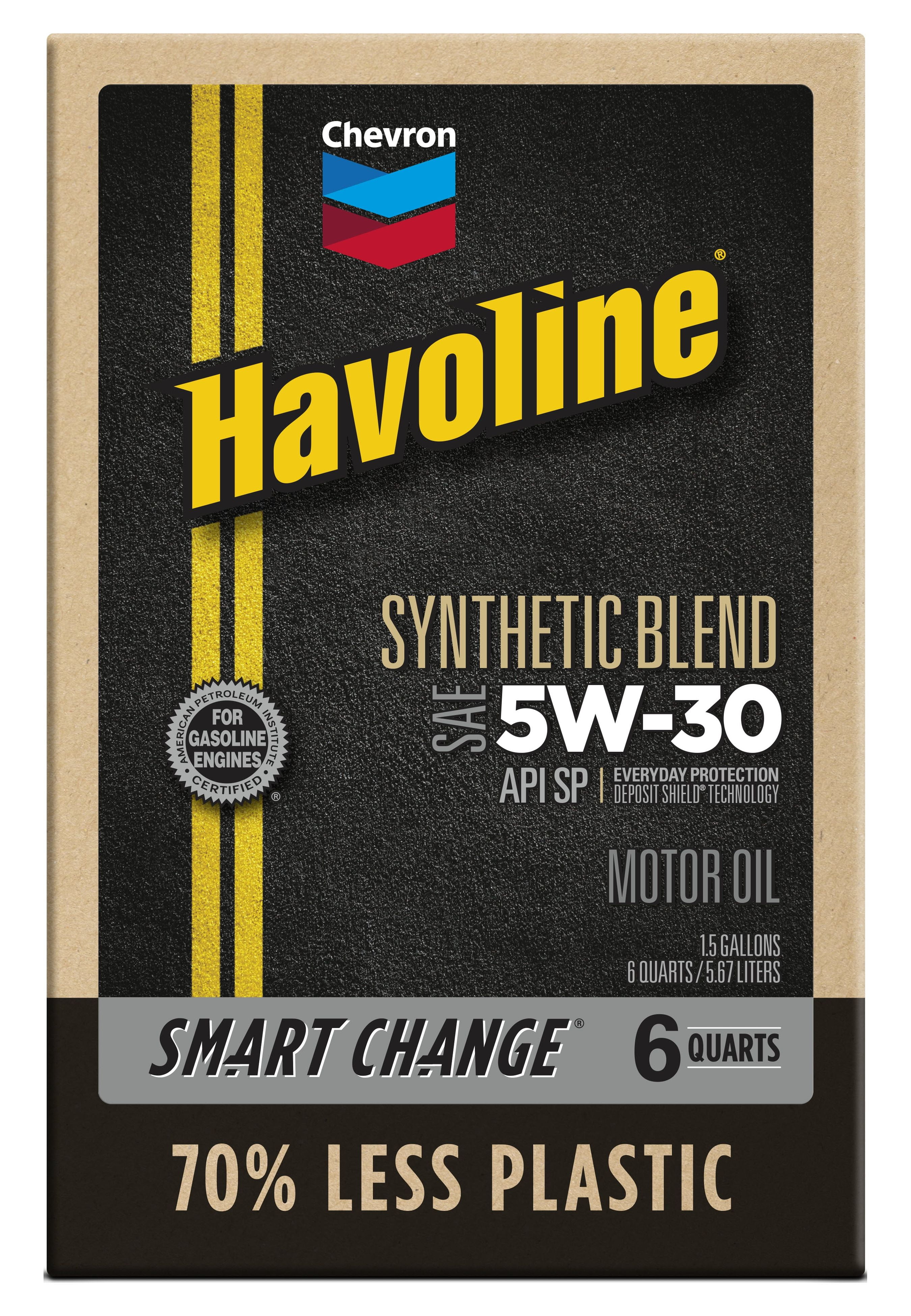 Chevron Havoline Synthetic Blend Motor Oil 5W-30, 6 Quart Smart Change Box