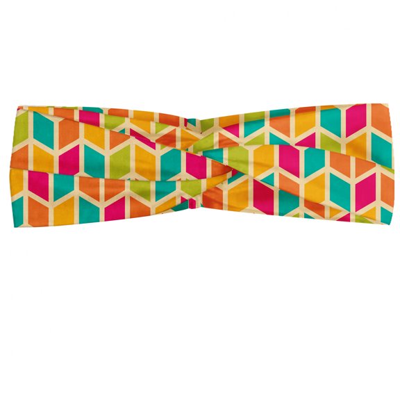 Chevron Headband, Energetic Colorful Geometry Chevron Stripes Pattern Hipster Fashion Design Art, Elastic and Soft Women's Bandana for Sports and Everyday Use, Grey Red Coconut, by Ambesonne