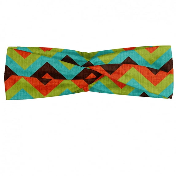 Chevron Headband, Vintage Zigzag Pattern Royal Jagged Regular Limitless Simple Traces Art Work, Elastic and Soft Women's Bandana for Sports and Everyday Use, Grey Red Coconut, by Ambesonne