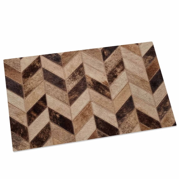 Chevron Hide Door Mat 16x24 Inch Rustic Vintage Western Abstract Brown Beige Tan Plaid Entryway Rug with Non-Slip Rubber, Front Door Mat Indoor Floor Mats for Living Room Bathroom Bedroom Home Office