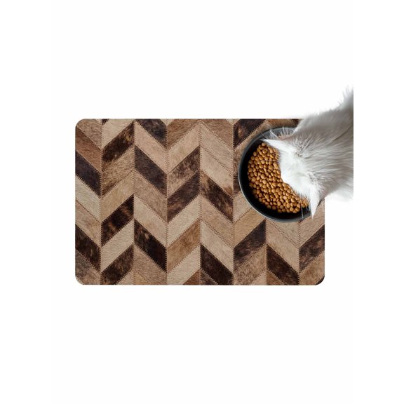 Chevron Hide Doormat Rustic Vintage Western Abstract Brown Beige Tan Plaid Non Slip Diatomaceous Earth Door Mat Absorbent Quick Dry Soft Washable Entrance Rug for Bathroom Laundry Room 16"x24"