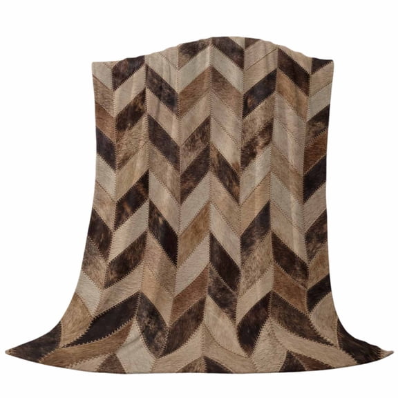 Chevron Hide Fleece Throw Blanket Rustic Vintage Western Abstract Brown Beige Tan Plaid Ultra Soft Fuzzy Cozy Flannel Throw Blanket for Couch Sofa Bed Car Travel, Ideal Gifts 40x50 Inches