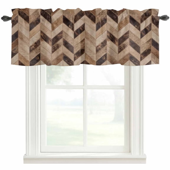 Chevron Hide Valances for Windows Rustic Vintage Western Abstract Brown Beige Tan Plaid Rod Pocket Curtain Valance Window Treatment Short Curtains for Kitchen Living Room, 42"x12"