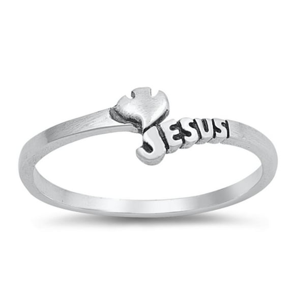 Chevron Jesus Dove Christian Love Ring Word .925 Sterling Silver Band Jewelry Female Male Size 4