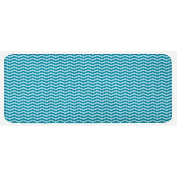 Chevron Kitchen Mat, Zigzags in Sea Colors Ocean Waves Nautical Theme Sailboat Design Sea Breeze, Plush Decorative Kitchen Mat with Non Slip Backing, 47" X 19", Teal Pale Blue, by Ambesonne