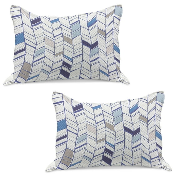 Chevron Knitted Quilt Pillowcover Set of 2, Tribal Zigzag Lines Pattern in Various Shades Geometric Sketch, Standard Queen Pillow Sham Bedroom, 30" x 20", Violet Blue White, by Ambesonne