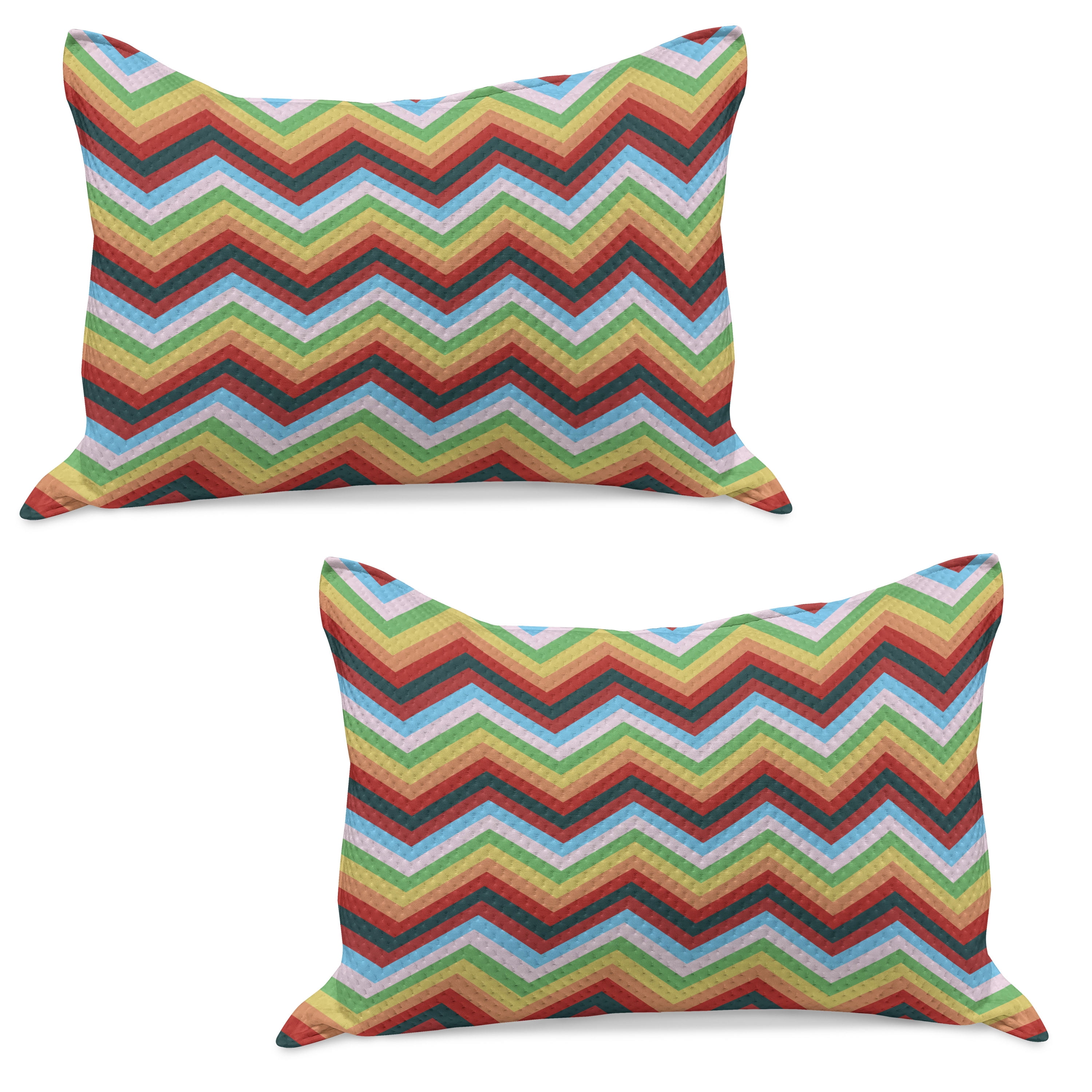 Chevron Knitted Quilt Pillowcover Set of 2, Vibrant Colorful Zigzag ...
