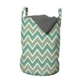 thumbnail image 1 of Chevron Laundry Bag, Zigzag Stripes Pattern Angular Design Retro Design Inspirations, Hamper Basket with Handles Drawstring Closure for Laundromats, 13" x 19", Pale Sage Green Beige, by Ambesonne, 1 of 4