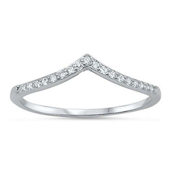 Chevron Midi V-Shape Wedding Ring CZ 925 Sterling Silver Size 5