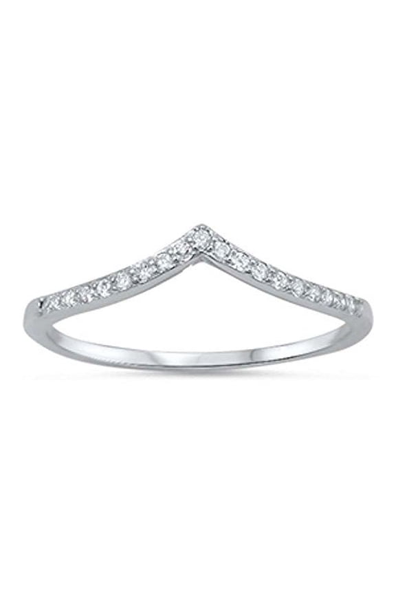 Chevron Midi V-Shape Wedding Ring CZ 925 Sterling Silver Size 5