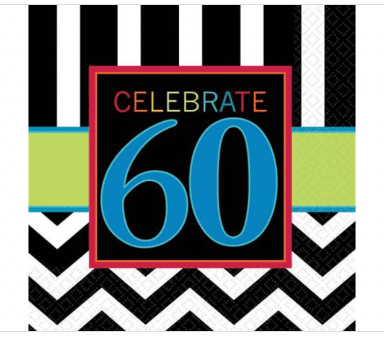 Chevron Mix 60th Birthday Beverage Napkins (16 Pack) - Party Supplies
