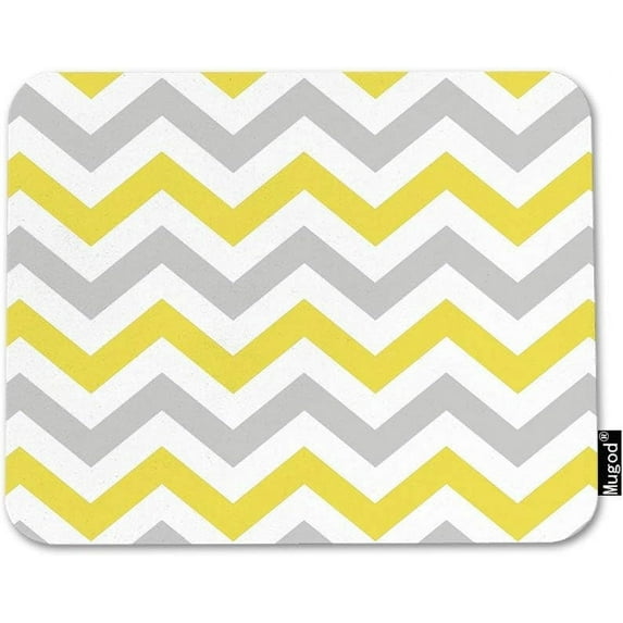 Chevron Mouse Pad Zigzag Wavy Geometric Stripe Line Yellow White and Gray Mouse Mat Non-Slip Rubber Base Mousepad for Computer Laptop PC Gaming Working Office & Home 9.5x7.9 Inch