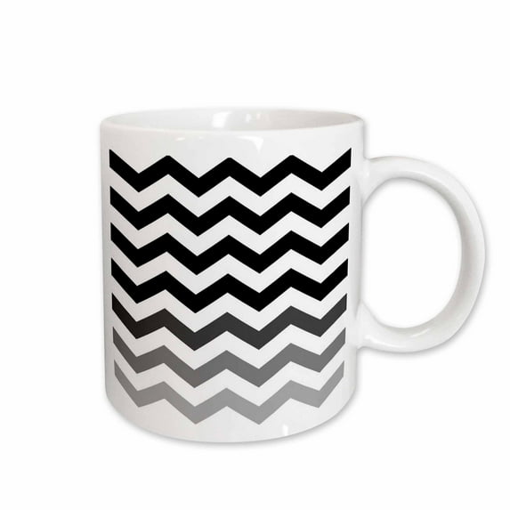 3drose, Chevron Ombre, Black, Gray. White, 11oz Mug