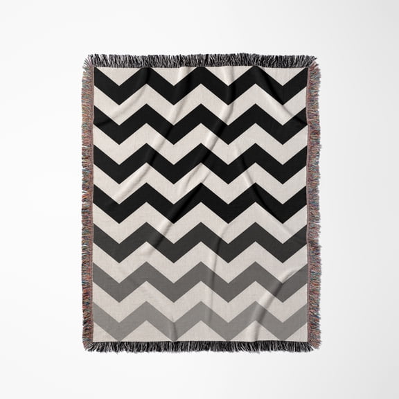 Chevron Ombre, Black, Gray. White, Woven Blanket
