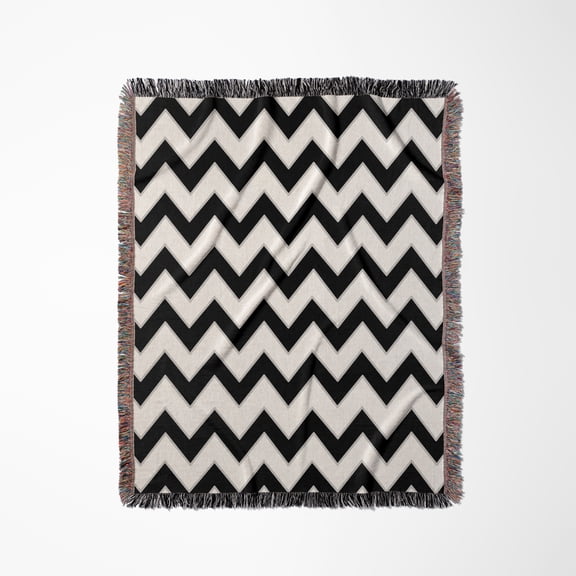 Chevron Pattern Black And White Zigzag, Woven Blanket